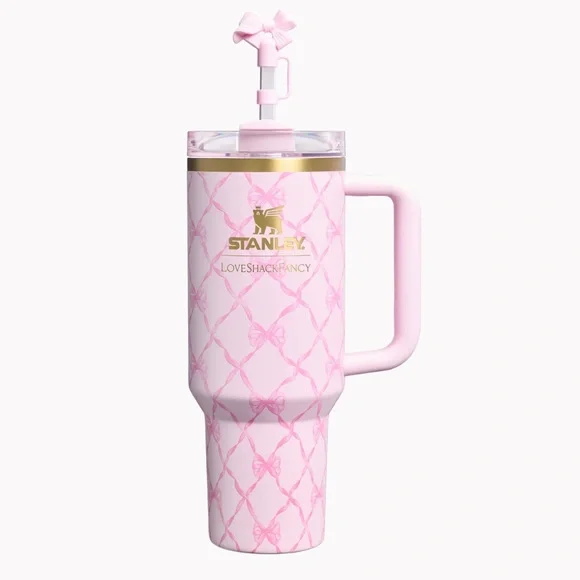 NEW Stanley 1913 x LoveShackFancy 40 OZ LIMITED EDITION Baby Bow Peppermint Pink - Picture 1 of 5